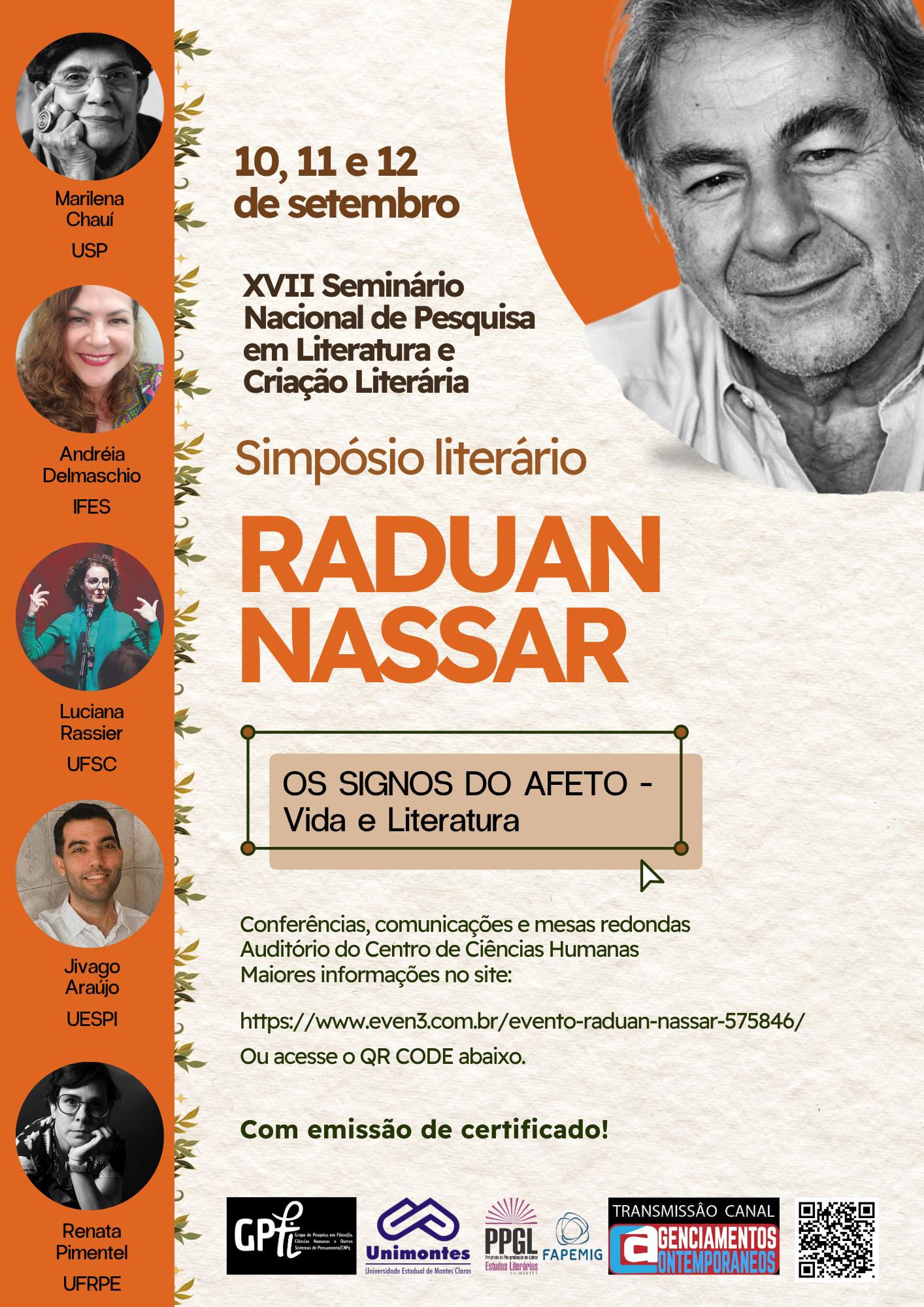 XVII SEMINÁRIO DE PESQUISA EM LITERATURA E CRIAÇÃO LITERÁRIA RADUAN NASSAR