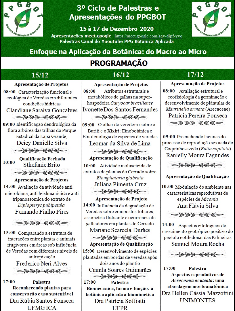 3° Ciclo de Palestras e Apresentações PPGBOT