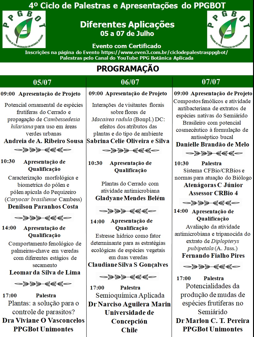 4º Ciclo de Palestras e Apresentações do PPGBOT